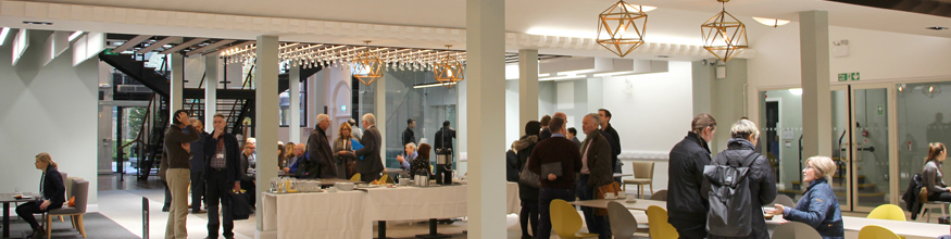 people milling around creative campus canteen